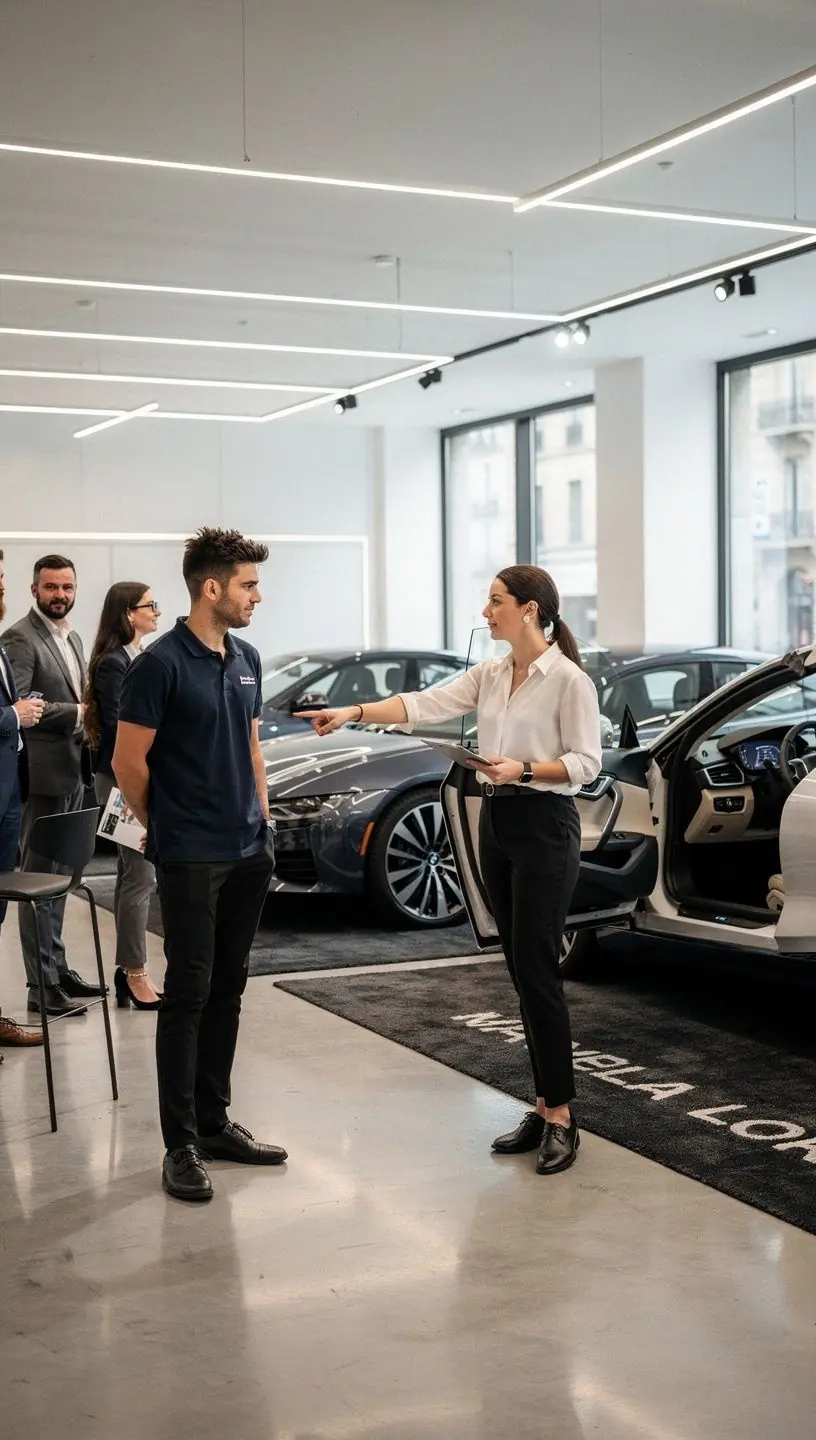 Espace de service automobile élégant avec équipements avancés dédiés à la maintenance et au soin des véhicules haut de gamme.